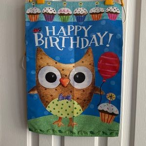 Outdoor Happy Birthday Flag with Owl with cupcake